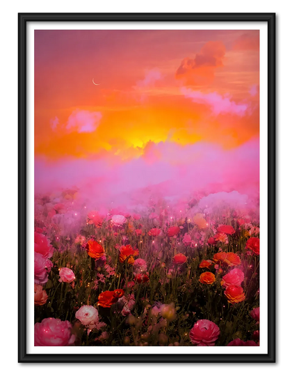 Blossoms Beneath a Burning Pink Sky Wall Art
