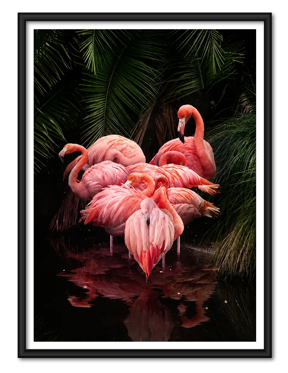 Flamingos Gather in the Midnight Garden Wall Art 1
