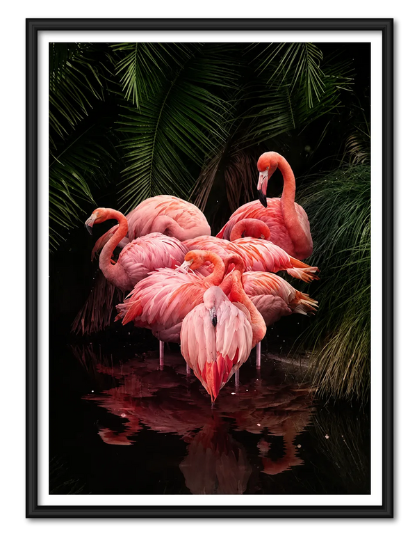 Flamingos Gather in the Midnight Garden Wall Art