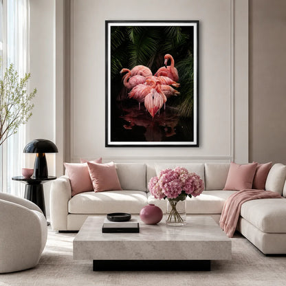 Flamingos Gather in the Midnight Garden Wall Art 2