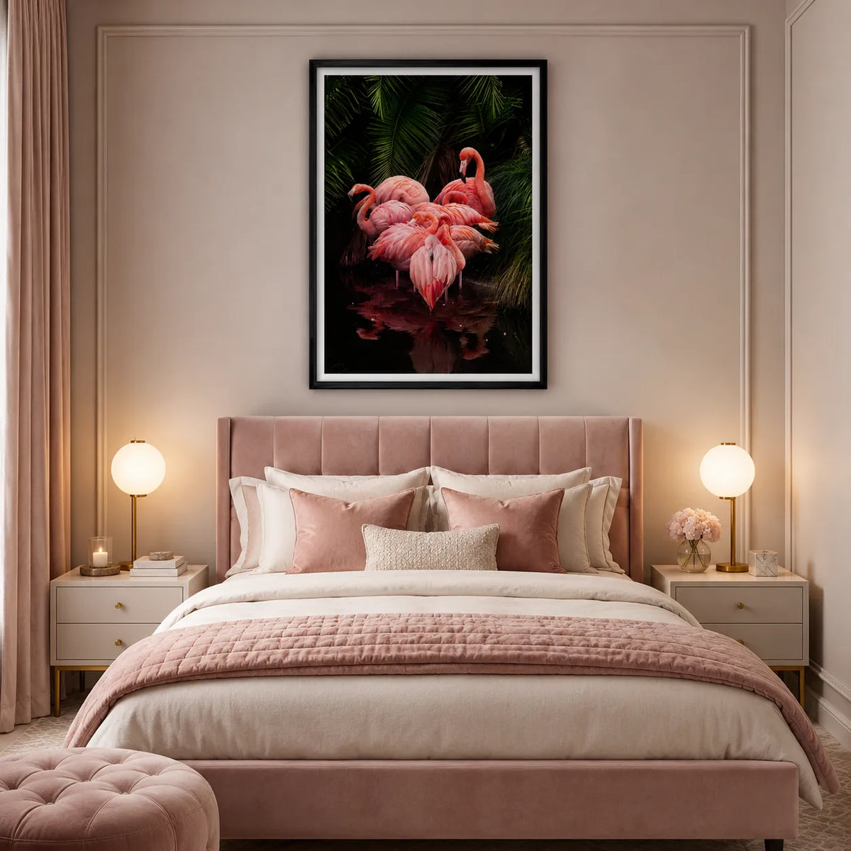 Flamingos Gather in the Midnight Garden Wall Art 3