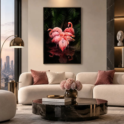Flamingos Gather in the Midnight Garden Wall Art 4