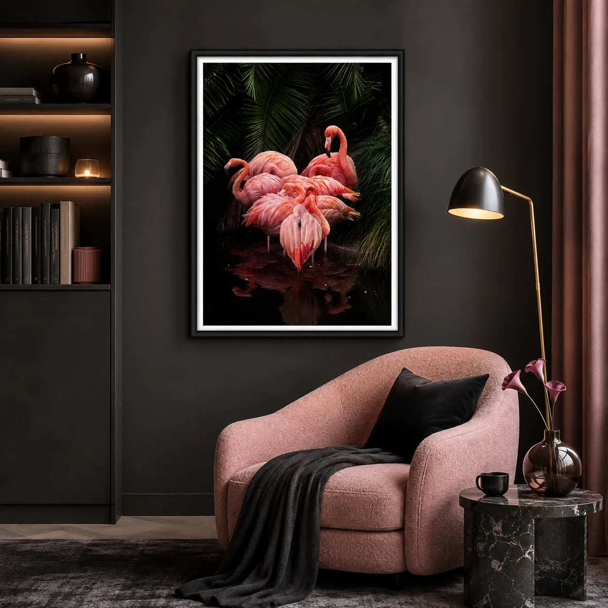 Flamingos Gather in the Midnight Garden Wall Art 5