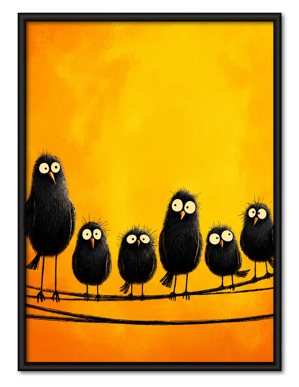 Six Black Birds Waiting in Golden Light Wall Art 1