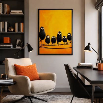 Six Black Birds Waiting in Golden Light Wall Art 2