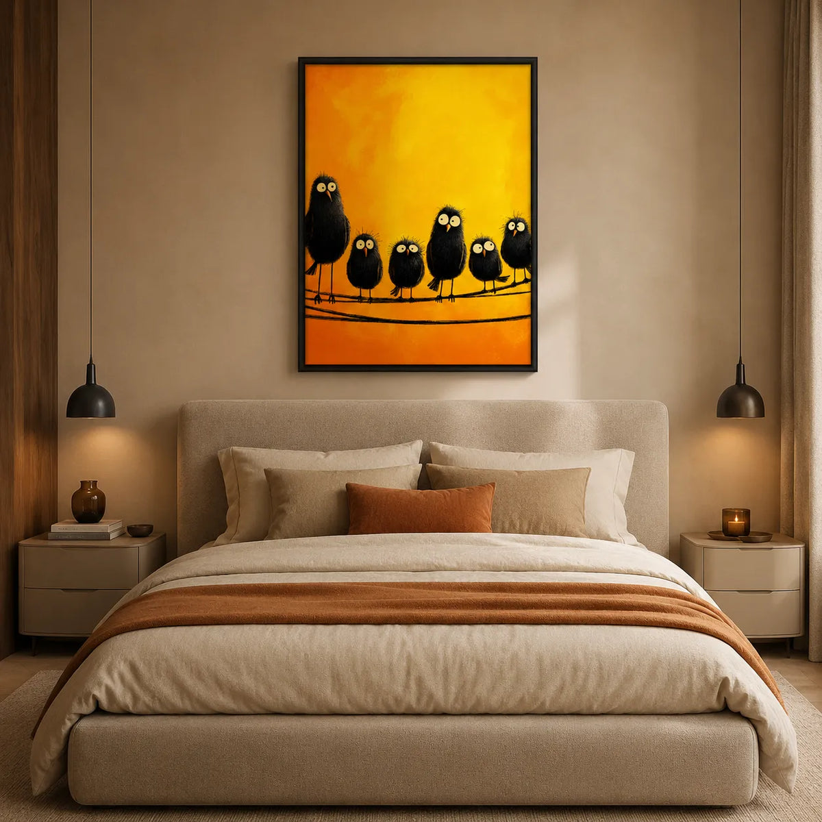 Six Black Birds Waiting in Golden Light Wall Art 3