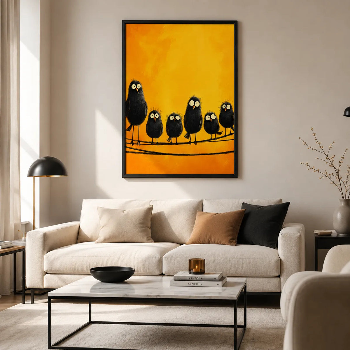 Six Black Birds Waiting in Golden Light Wall Art 4