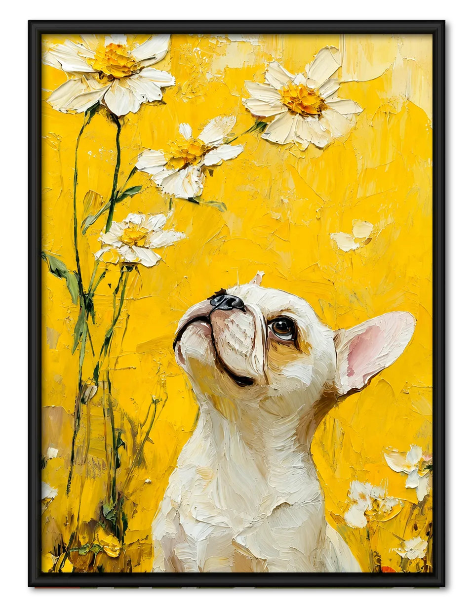 White French Bulldog in Golden Daisy Light Wall Art 1