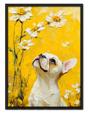 White French Bulldog in Golden Daisy Light Wall Art