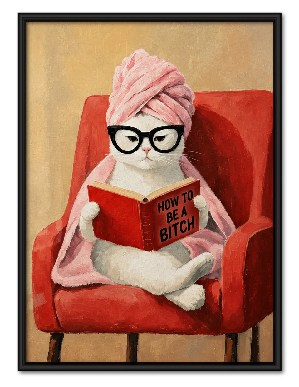 Pampered Cat Reading in the Red Chair Wall Art 1