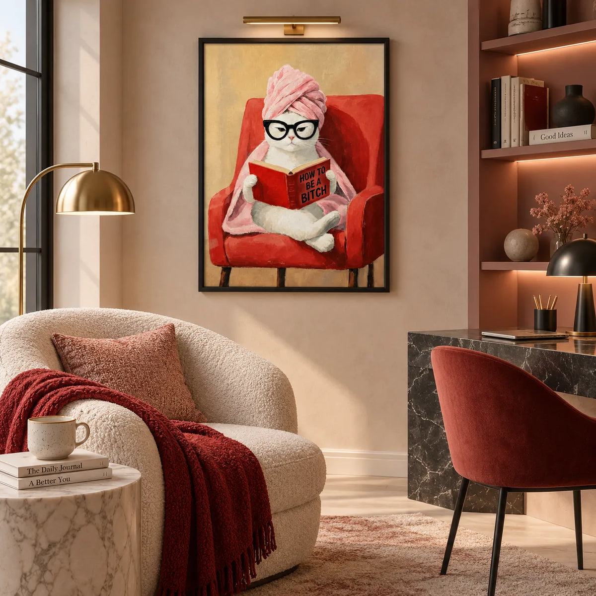 Pampered Cat Reading in the Red Chair Wall Art 2