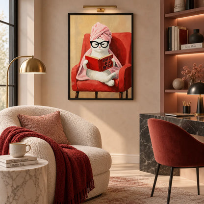 Pampered Cat Reading in the Red Chair Wall Art 2