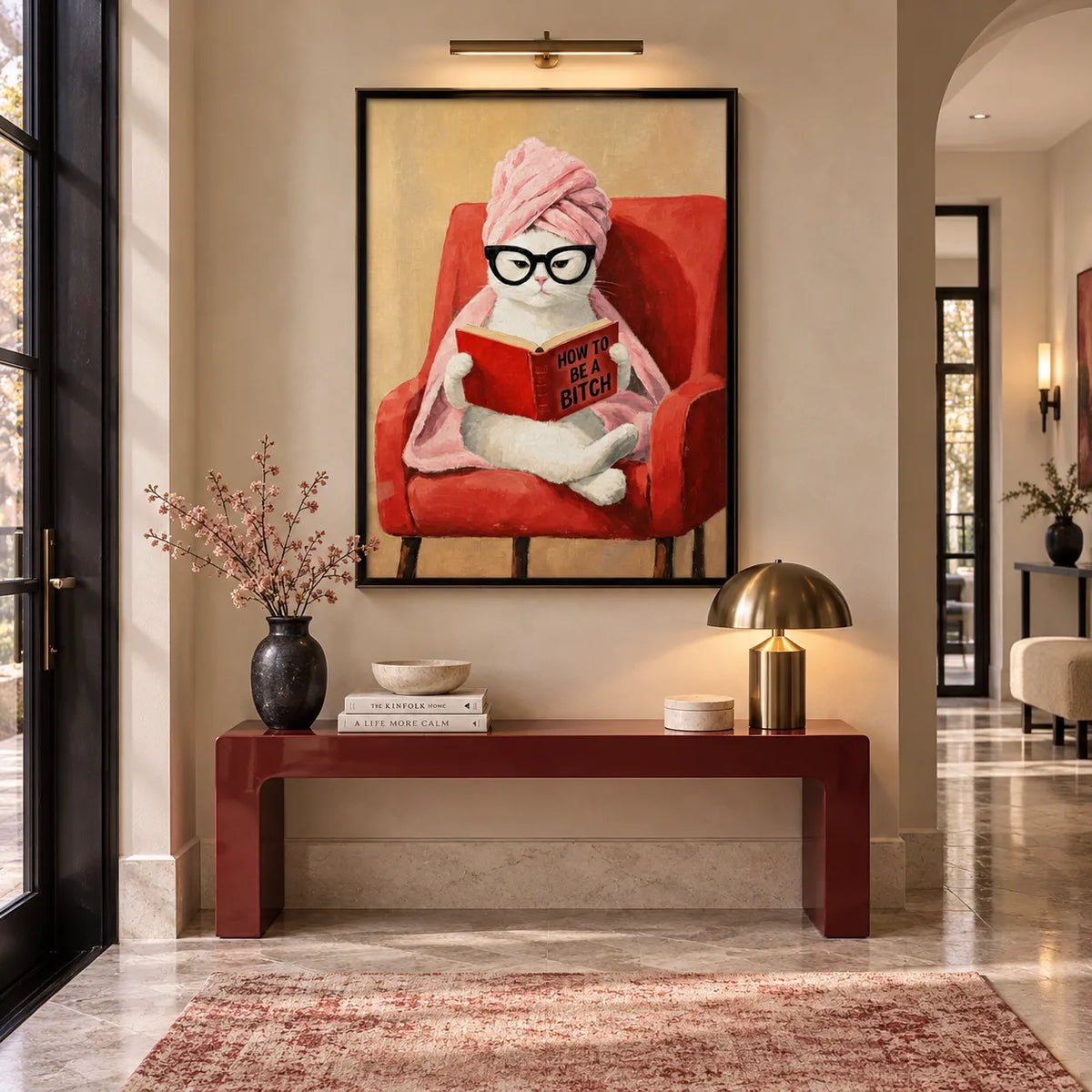 Pampered Cat Reading in the Red Chair Wall Art 4