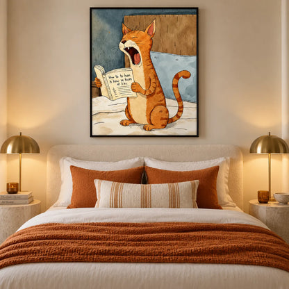 Sleepy Orange Cat Reading Through the Night Wall Art 3