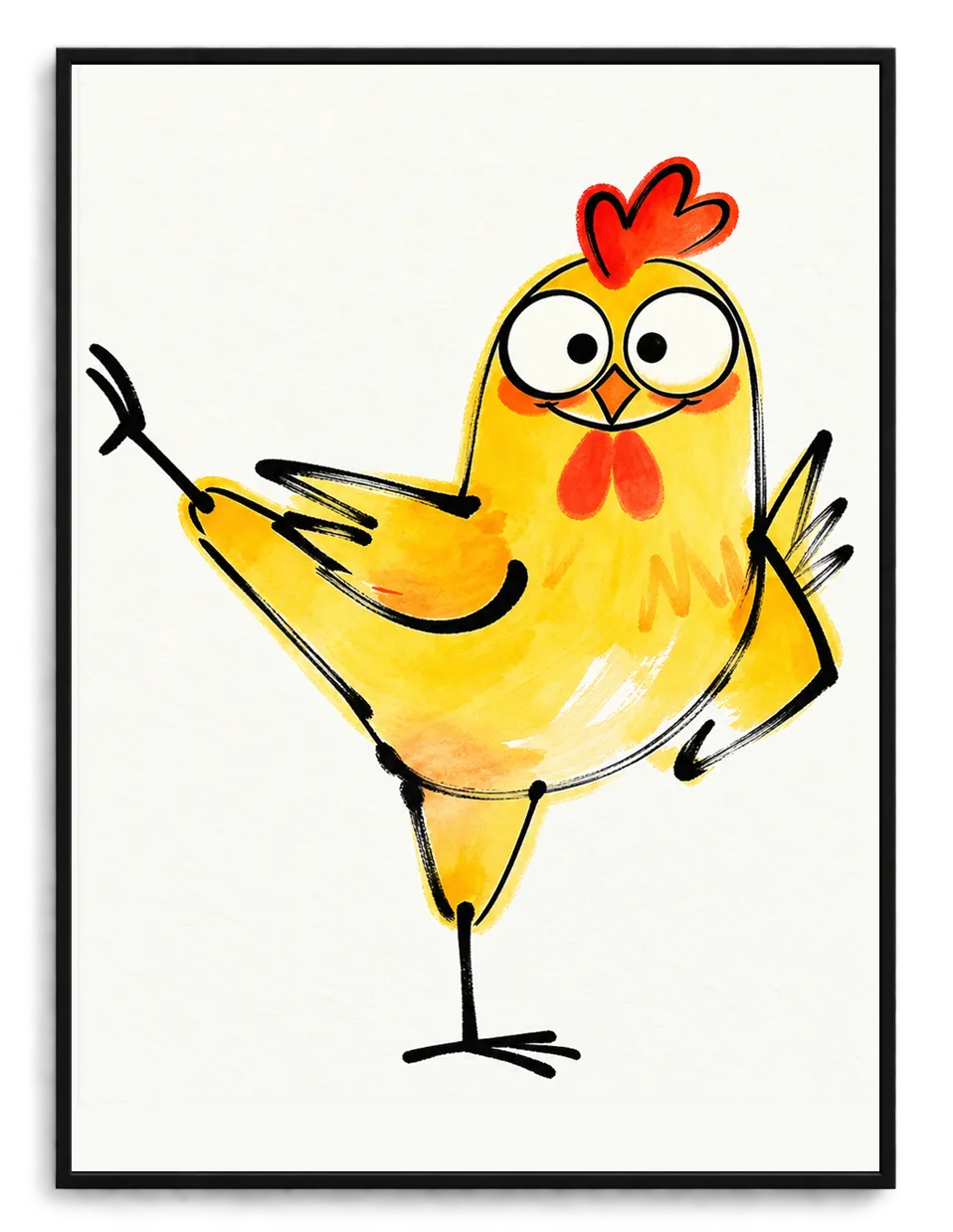 Happy Yellow Chicken Dancing Through the Day Wall Art 1