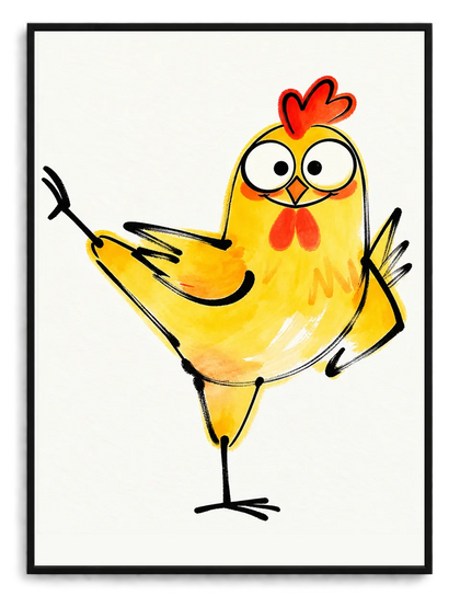 Happy Yellow Chicken Dancing Through the Day Wall Art