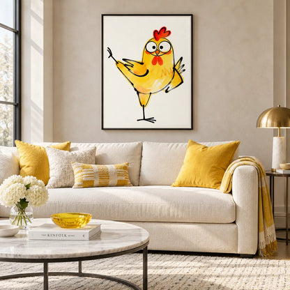 Happy Yellow Chicken Dancing Through the Day Wall Art 2
