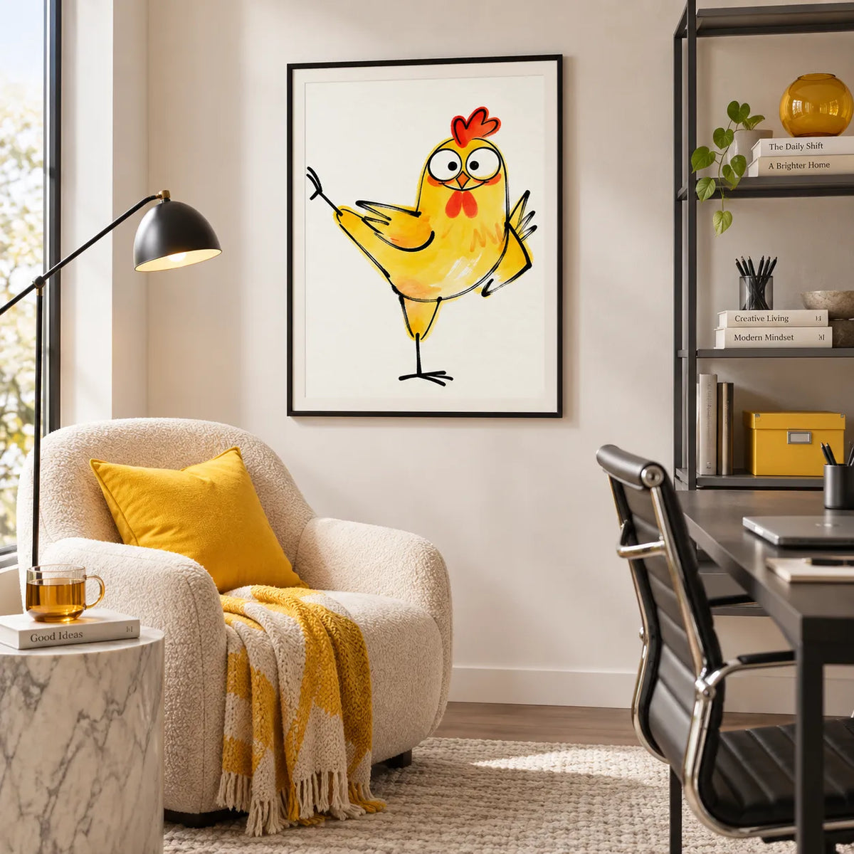 Happy Yellow Chicken Dancing Through the Day Wall Art 3