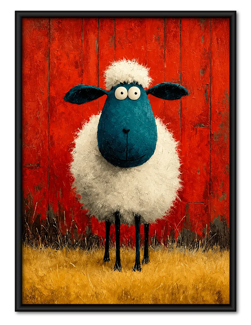 Blue Faced Sheep in the Red Barn Wall Art 1