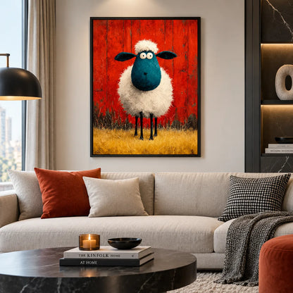 Blue Faced Sheep in the Red Barn Wall Art 2