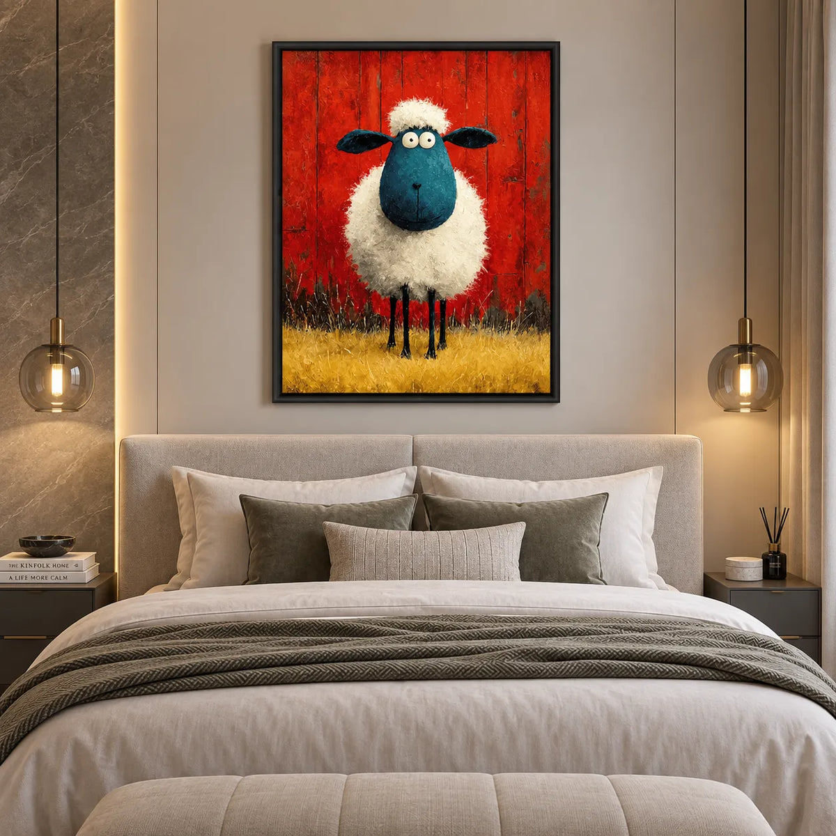 Blue Faced Sheep in the Red Barn Wall Art 3