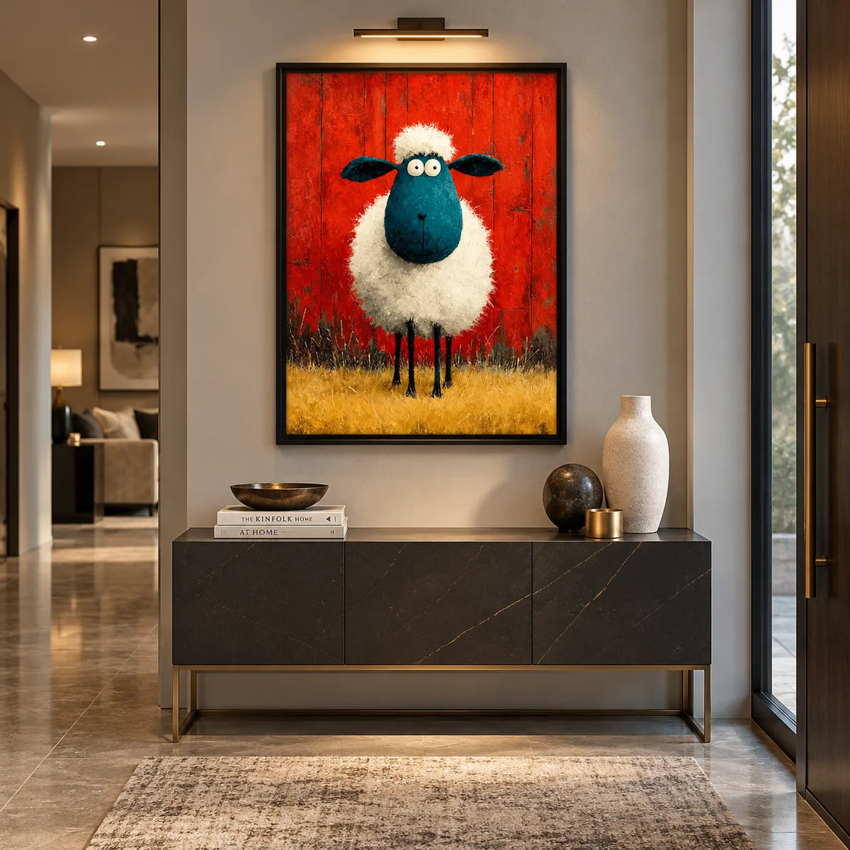 Blue Faced Sheep in the Red Barn Wall Art 4