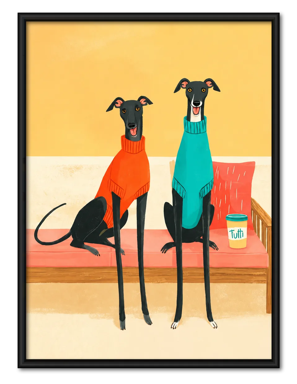 Two Greyhounds Sharing a Cozy Morning Wall Art 1