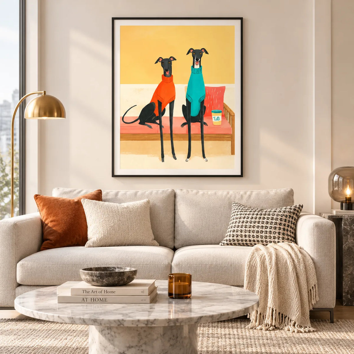 Two Greyhounds Sharing a Cozy Morning Wall Art 2
