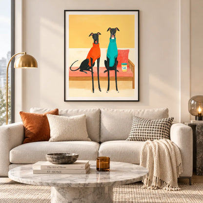 Two Greyhounds Sharing a Cozy Morning Wall Art 2