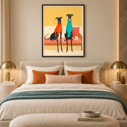 Two Greyhounds Sharing a Cozy Morning Wall Art 3