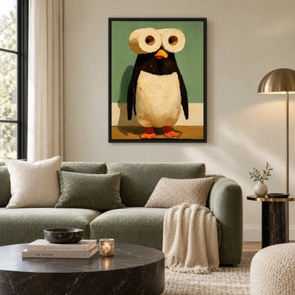 Wide-Eyed Penguin in a Quiet Green Room Wall Art 2