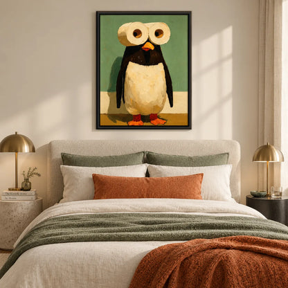 Wide-Eyed Penguin in a Quiet Green Room Wall Art 3