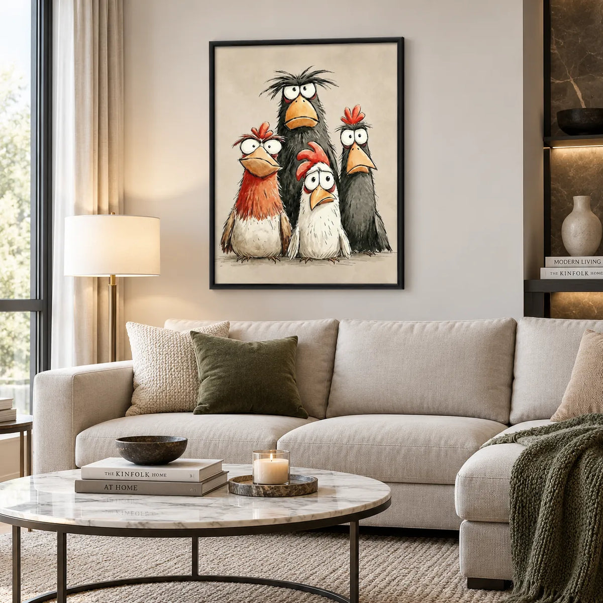 Four Moody Chickens Sharing One Awkward Moment Wall Art 2