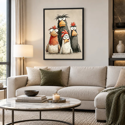 Four Moody Chickens Sharing One Awkward Moment Wall Art 2