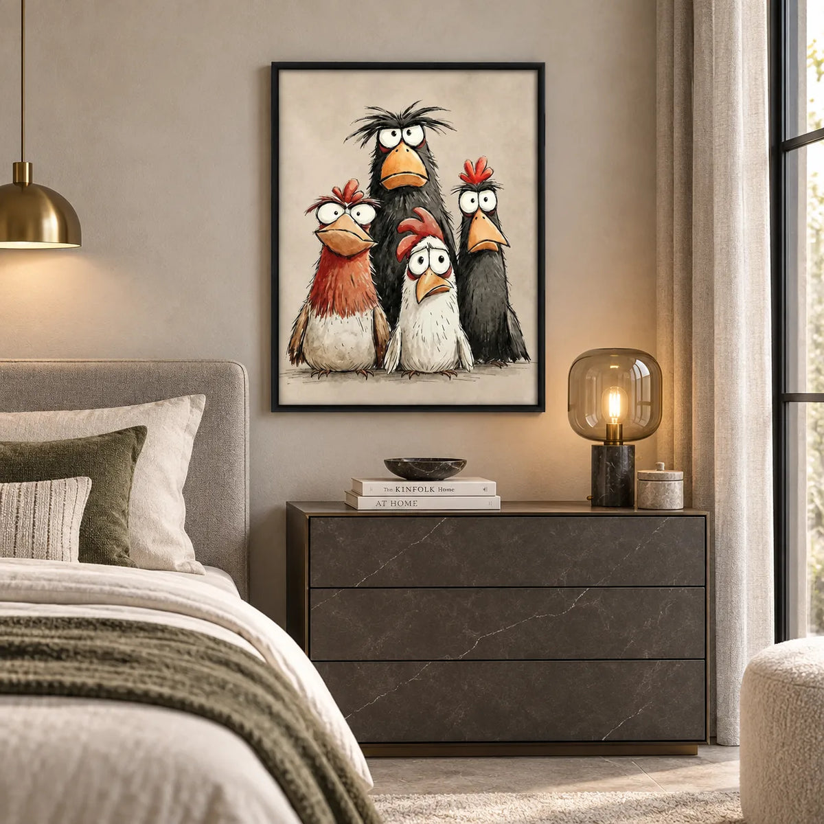 Four Moody Chickens Sharing One Awkward Moment Wall Art 3