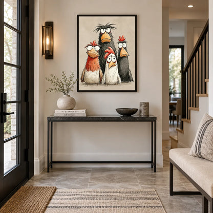 Four Moody Chickens Sharing One Awkward Moment Wall Art 4