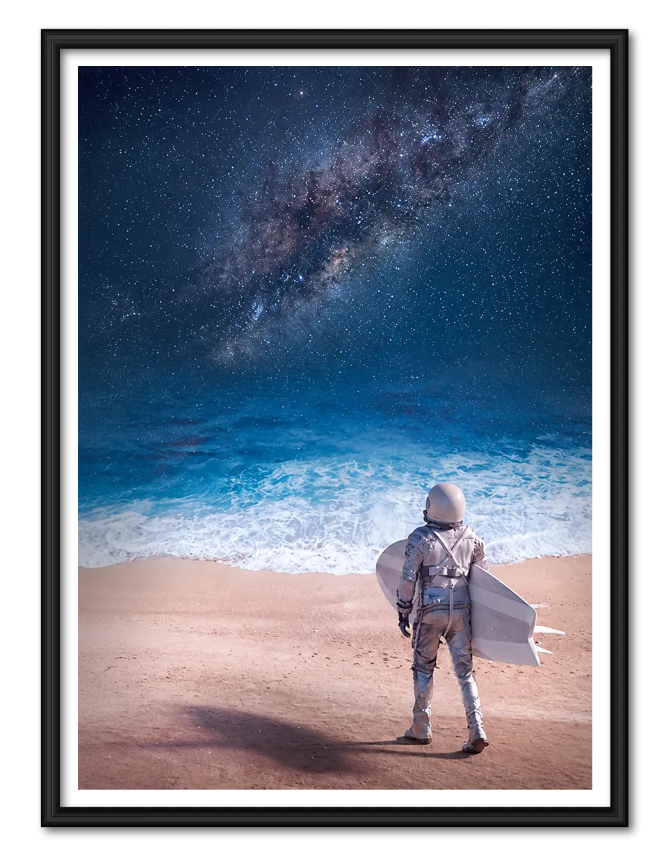 Astronaut Surfing Between Ocean and Stars Wall Art 1