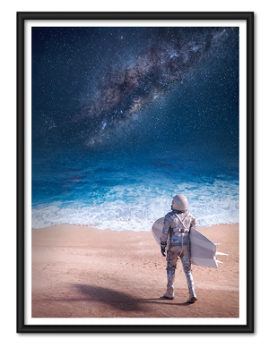 Astronaut Surfing Between Ocean and Stars Wall Art