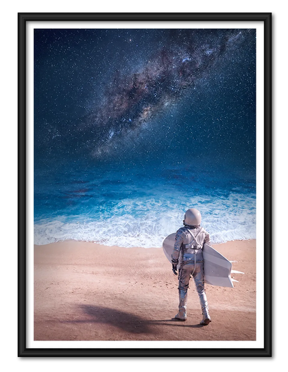 Astronaut Surfing Between Ocean and Stars Wall Art