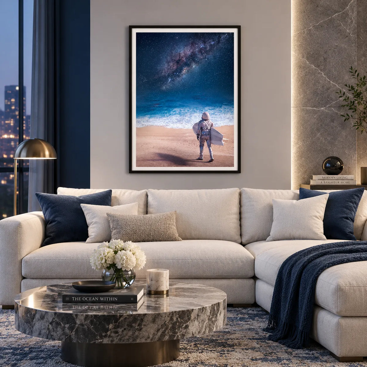 Astronaut Surfing Between Ocean and Stars Wall Art 2