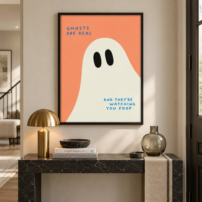 Watching Ghost Funny Bathroom Wall Art 4
