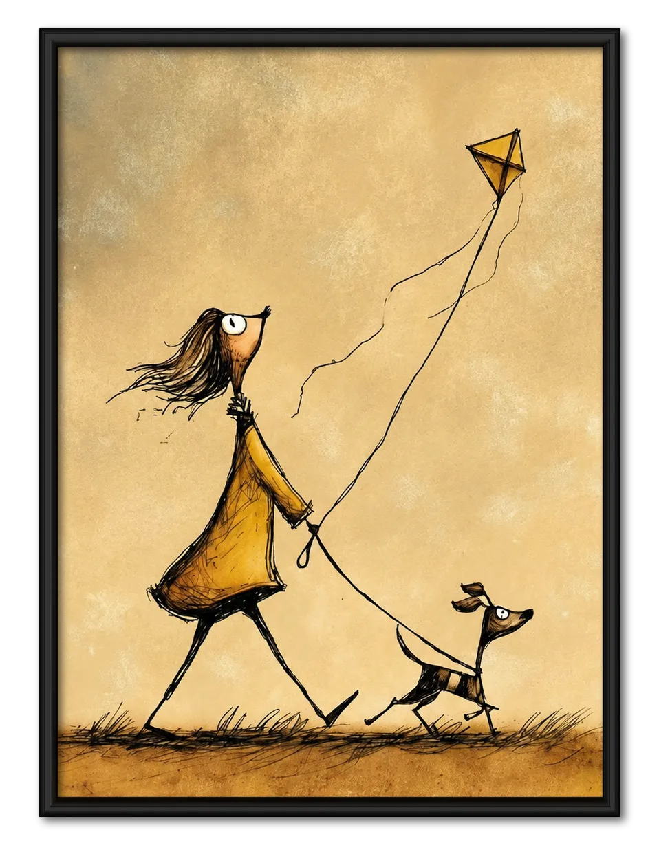 Hedgehog and Dog Chasing a Kite Wall Art 1