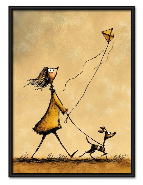 Hedgehog and Dog Chasing a Kite Wall Art
