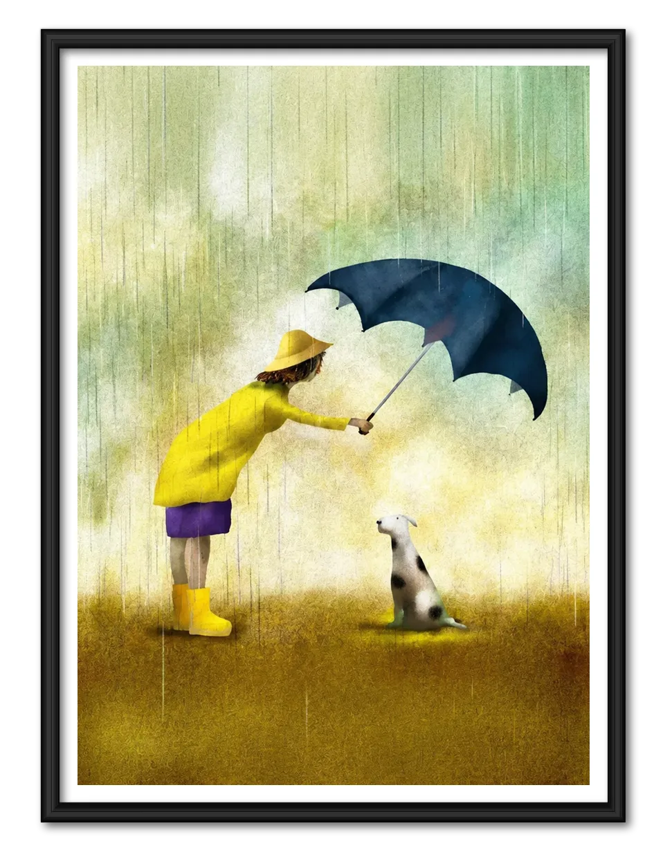 Rainy Day Walk with Little Dog Wall Art 1