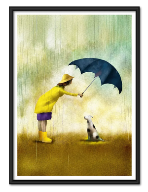 Rainy Day Walk with Little Dog Wall Art