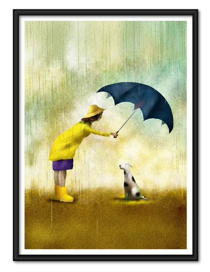 Rainy Day Walk with Little Dog Wall Art