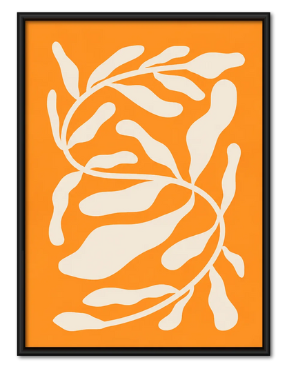 Abstract White Branches on Orange Wall Art 1