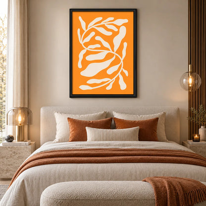 Abstract White Branches on Orange Wall Art 3