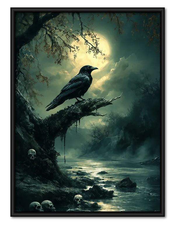 Raven Under the Moonlight Forest Wall Art
