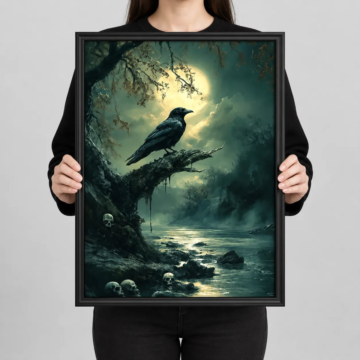 Raven Under the Moonlight Forest Wall Art 3